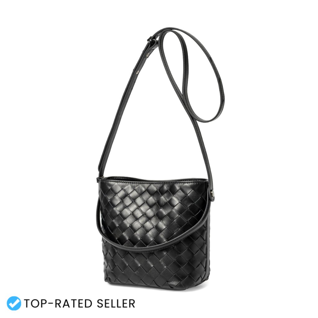 Mini Lambskin Leather Tote Bag Woven Bucket Purse Top Handle Shoulder Strap